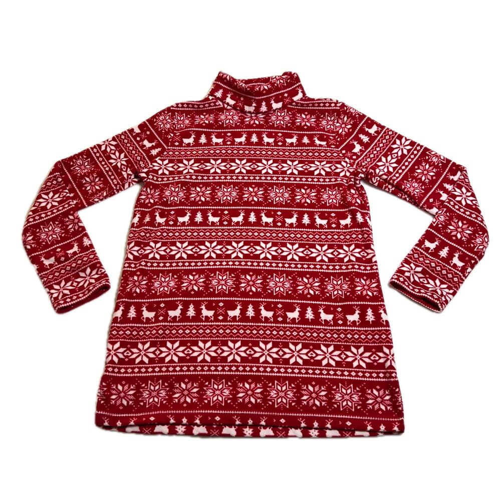 Lands' End Turtleneck Fair Isle Fleece Sweater Size XS Christmas Cabincore Cozy